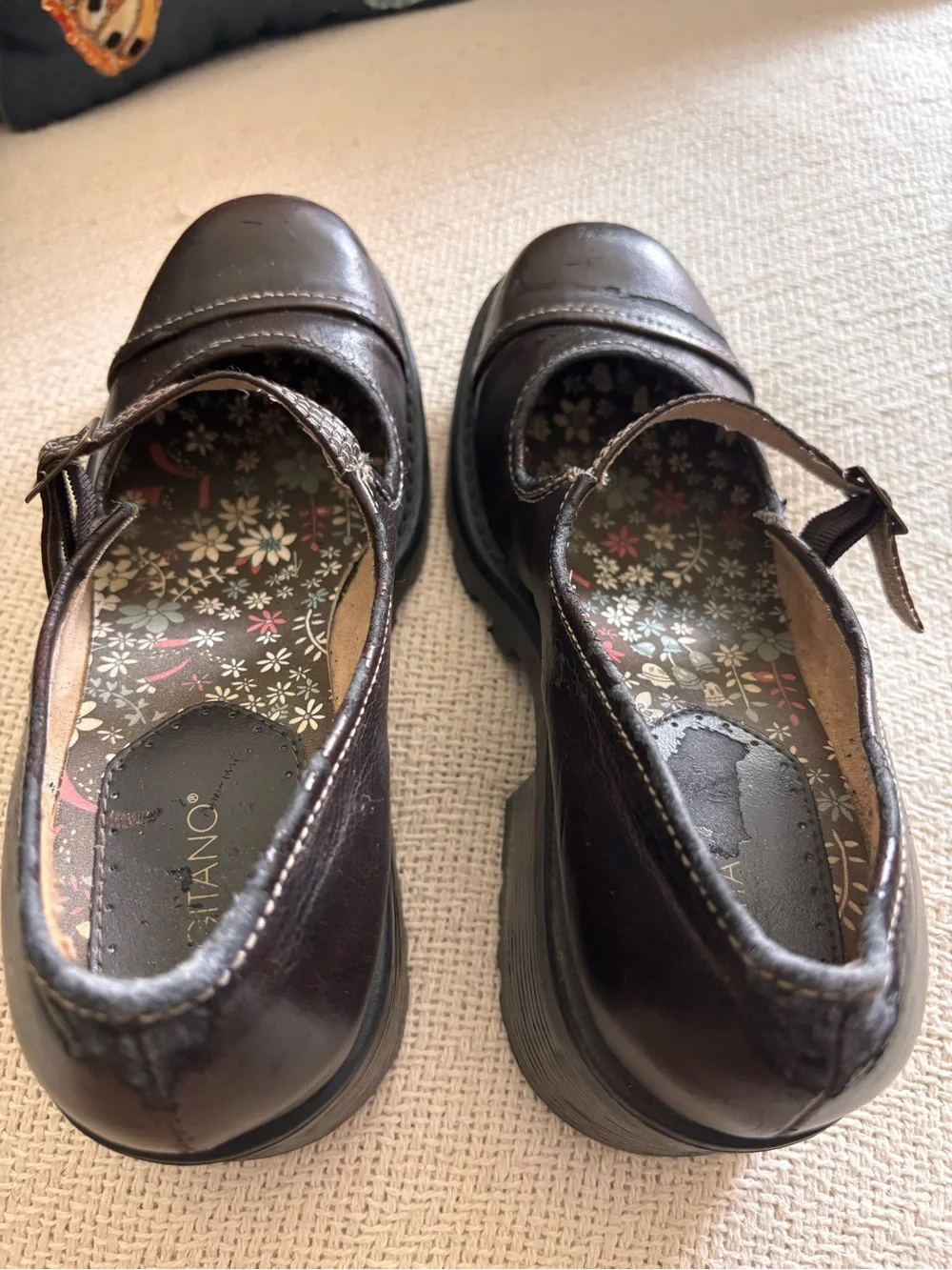 Vintage 90s Y2k Gitano Brown Mary Jane Chunky Heel Loafers Steel Toe Size 9.5M